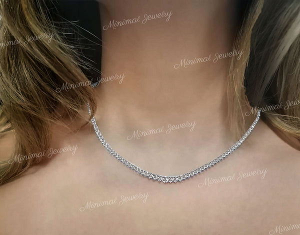 Solid 14k gold tennis necklace,Round moissanite necklace,tennis choker necklace,Moissanite tennis necklace,tennis chain eternity necklace