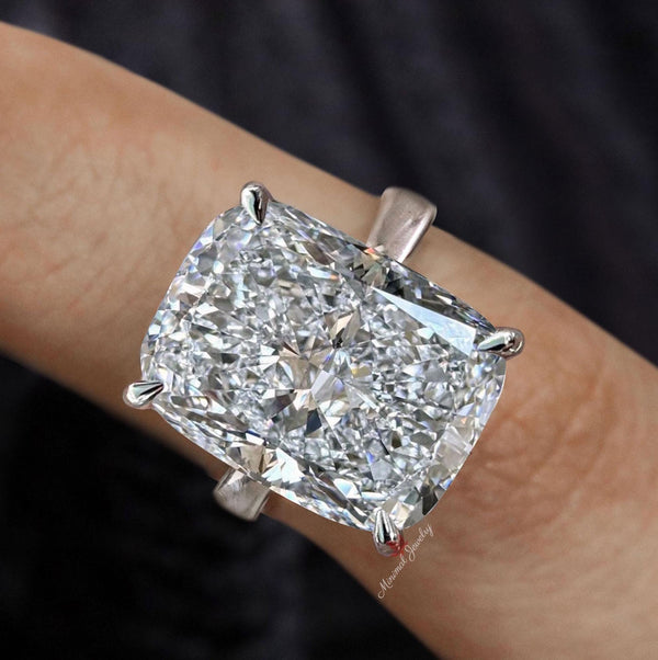 Elongated Cushion cut engagement ring 16CT moissanite solitaire cathedral ring big large diamond cocktail statement alternative wedding ring