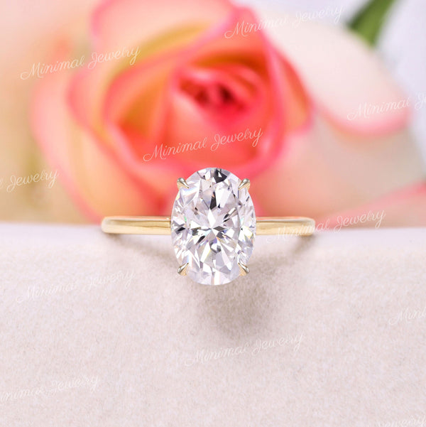 2.5 CT oval moissanite engagement ring,hidden halo oval cut moissanite solitaire,unique Cathedral ring,yellow,white,rose gold,wedding ring