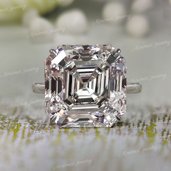 18ct Asscher Cut Moissanite Ring: 14k Yellow Gold Solitaire