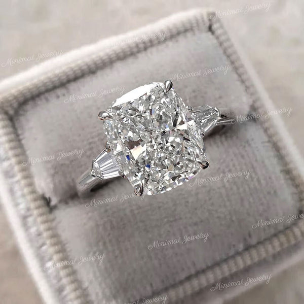 3 stone cushion cut engagement ring 17.2 TCW Shiled&Large elongated cushion cut moissanite engagement ring cocktail Three stone wedding ring