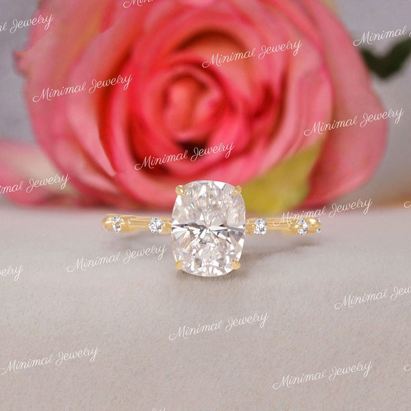2.5 CT cushion cut moissanite engagement ring,hidden halo solitaire,elongated cushion cut engagement ring,pave distance,unique wedding ring