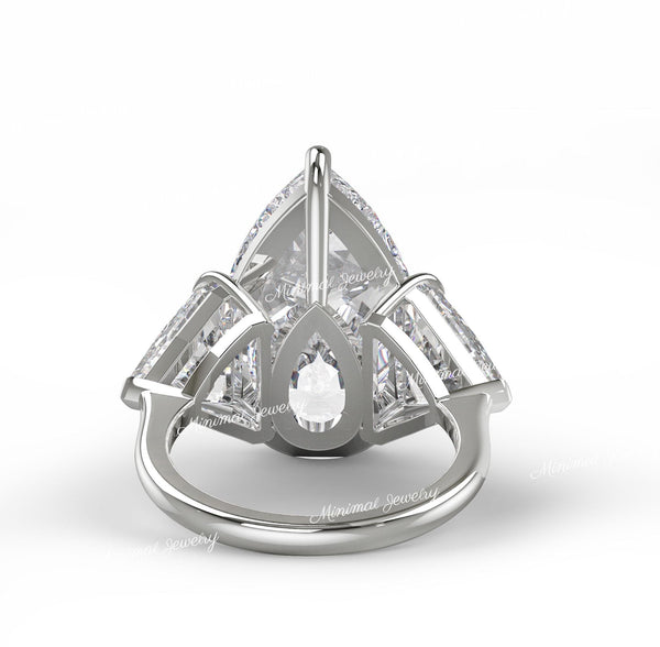 9ct pear cut moissanite Engagement Ring Three stone Engagement Ring pear shaped Wedding Ring Anniversary ring large diamond cocktail ring