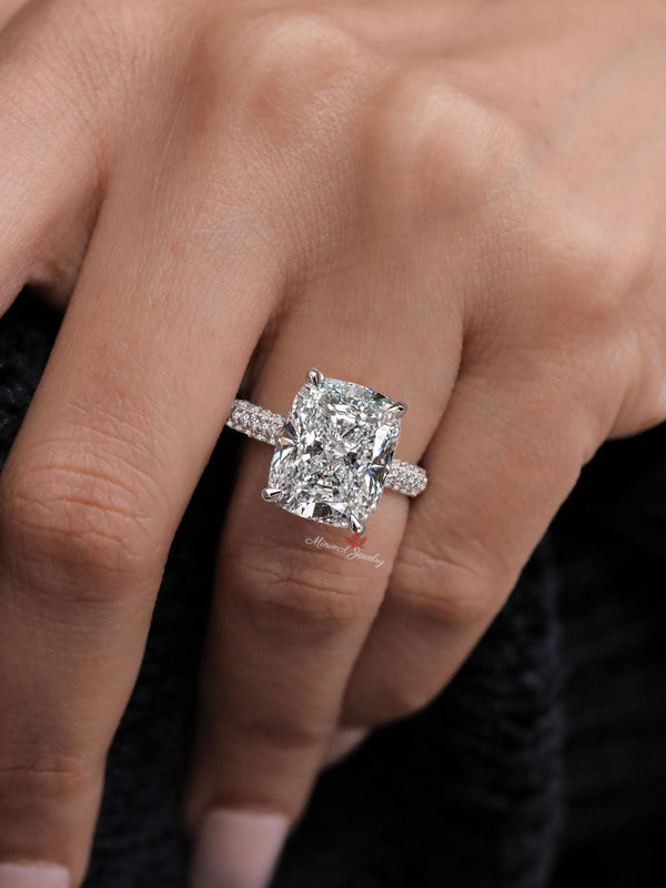 14.5 CT elongated cushion cut moissanite Engagement Ring hidden halo large solitaire 14K Gold Wedding Anniversary Ring Bridal Statement ring