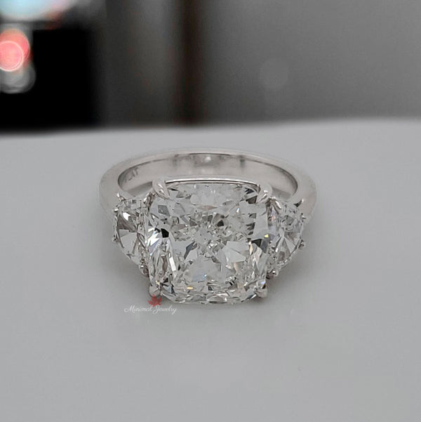 Three stone engagement ring 8.5 CT cushion cut moissanite engagement ring white gold ring celebrity inspired diamond wedding ring,women
