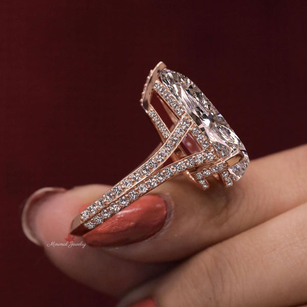 Pear Moissanite Ring Rose Gold 14CTpear shaped Engagement Ring Large Statement Cocktail Ring Split Shank Wedding Anniversary Ring for women