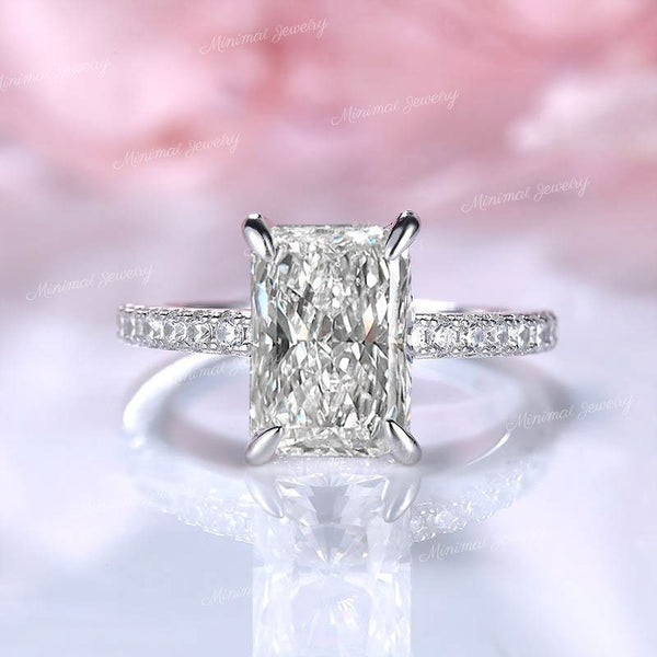 4.82 TCW radiant cut moissanite hidden halo engagement ring,claw prongs solitaire diamond white gold wedding ring,anniversary promise ring