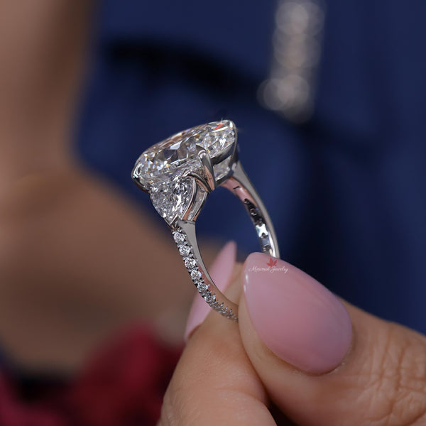 7CT oval lab grown diamond ring Three stone engagement ring platinum igi certified oval cut lab diamond wedding ring women anniversary ring