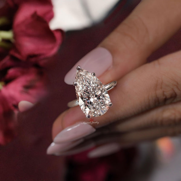 pear shaped Engagement Ring Moissanite Bridal set 8CT Simple solitaire pear moissanite ring Wedding Anniversary ring gift large diamond ring