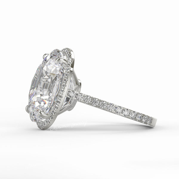 elongated Cushion Halo Engagement Ring 19.5 CT Large Moissanite Wedding Anniversary Ring for Women Big Diamond Statement Cocktail Ring