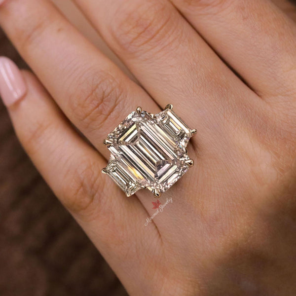 Three stone emerald cut engagement ring 9 CT large emerald cut moissanite ring statement wedding ring women diamond anniversary ring gift