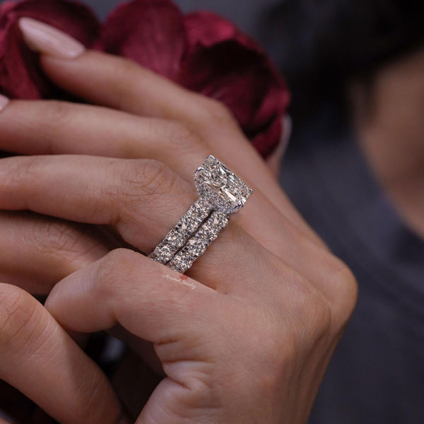 5CT Radiant Cut Engagement Ring Lab Grown Diamond IGI Certified Bridal Wedding ring Set Wide Eternity Band &Hidden Halo Anniversary ring 14k