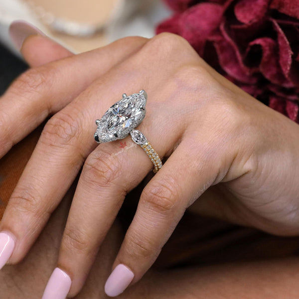 5CT marquise diamond ring Lab grown diamond engagement ring hidden halo Solitaire IGI Certified diamond Wedding Anniversary ring for women