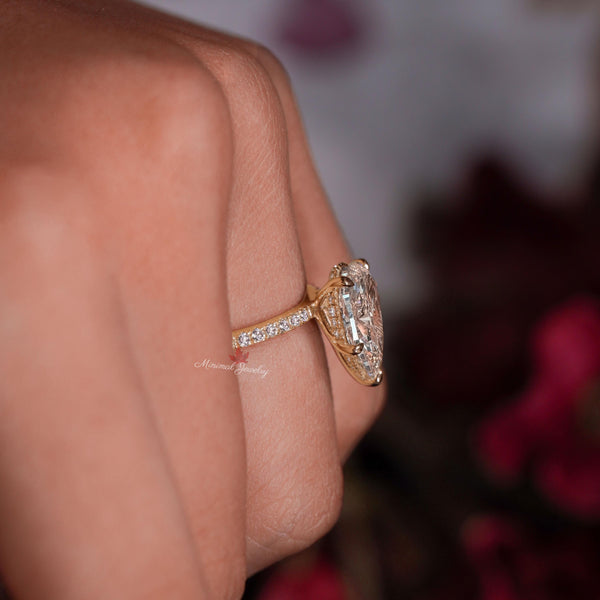 Lab Grown Diamond Ring 3CT Pear Shaped Engagement Ring Rose Gold Hidden Halo Solitaire Certified Diamond pear cut Wedding Anniversary ring