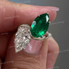 9TCW Toi et moi ring,pear shaped engagement ring,two stone pear moissanite&lab Emerald ring,unique double stone celebrity style wedding ring