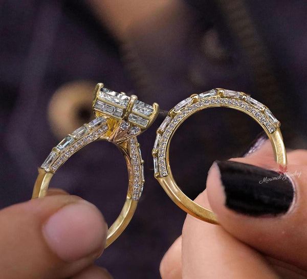 2ct emerald cut lab grown diamond engagement ring set Baguette Wedding Band IGI certified lab diamond solitaire bridal set anniversary ring