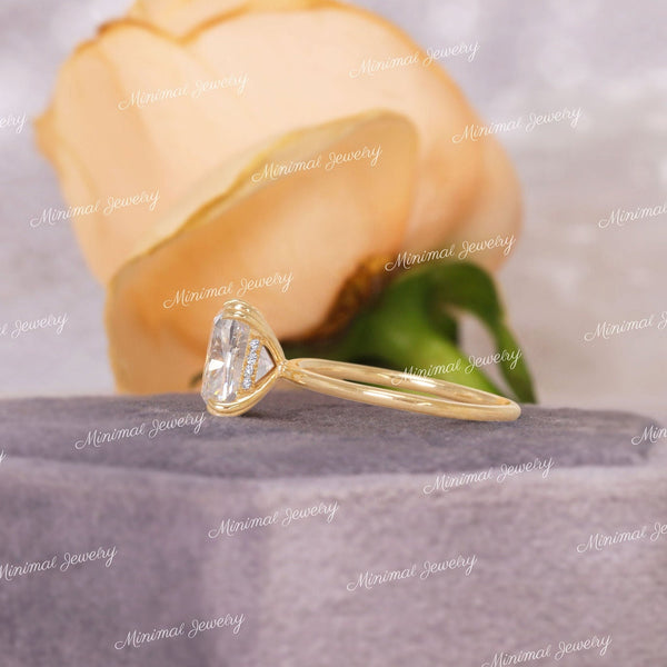 2.5 CT cushion cut engagement ring,hidden halo moissanite ring,unique double prong,14k elongated cushion,modern trendy,wedding ring,women