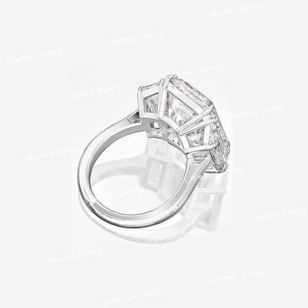 12.1TCW Three stone emerald cut moissanite ring,3 stone emerald cut engagement ring,white gold,big large celebrity style,unique wedding ring