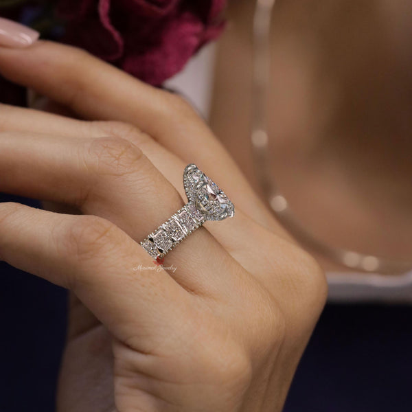 Lab Grown Diamond Ring 2.51 CT Pear Shaped Engagement Ring Hidden Halo wide band Solitaire Certified Diamond pear cut Wedding Ring for women