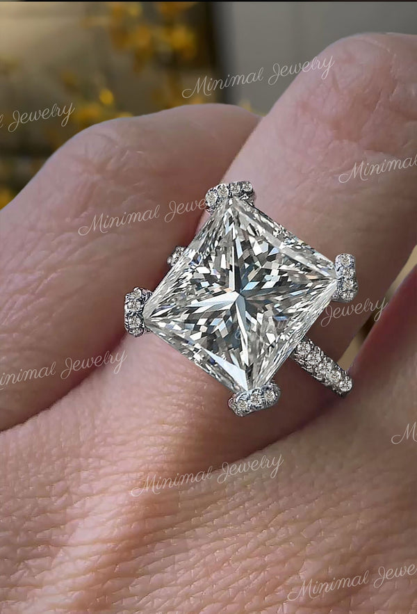 Princess moissanite engagement ring 9.5 CT large solitaire Princess Cut Platinum wedding ring women statement anniversary ring