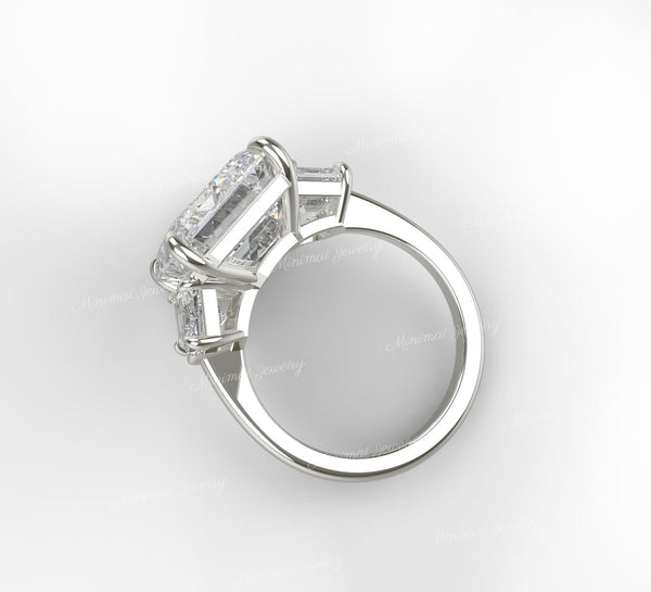 14k solid gold Emerald Cut Moissanite Engagement Ring 10.9 TCW Three Stone Emerald Cut Ring Large Diamond Cocktail anniversary wedding ring