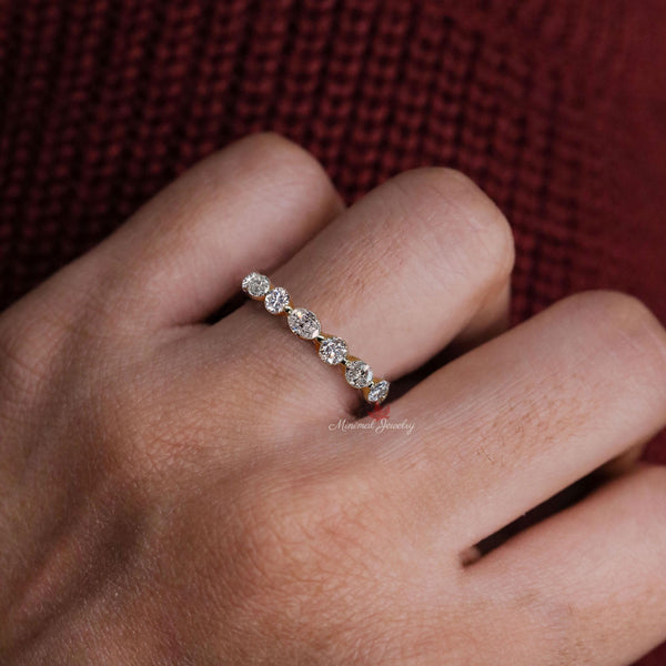 Lab Grown Diamond Wedding Band – East West Bezel Set Oval Eternity Ring, Stackable Floating Bubble Band, Anniversary Ring for Women