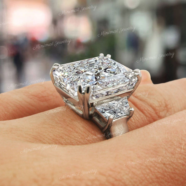18.5 CT radiant cut engagement ring large three stone moissanite ring celebrity style radiant moissanite big diamond cocktail wedding ring