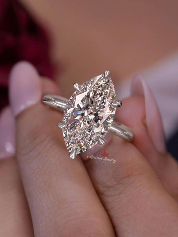 7CT marquise diamond ring Lab grown diamond engagement ring hidden halo Solitaire IGI Certified diamond Wedding Anniversary ring for women