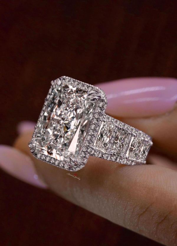 Lab grown Diamond Ring 8 CT Radiant cut engagement ring eternity band solitaire IGI certified large Diamond wedding anniversary ring women