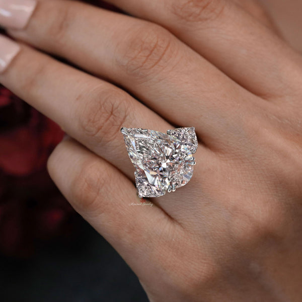 9ct pear cut moissanite Engagement Ring Three stone Engagement Ring pear shaped Wedding Ring Anniversary ring large diamond cocktail ring