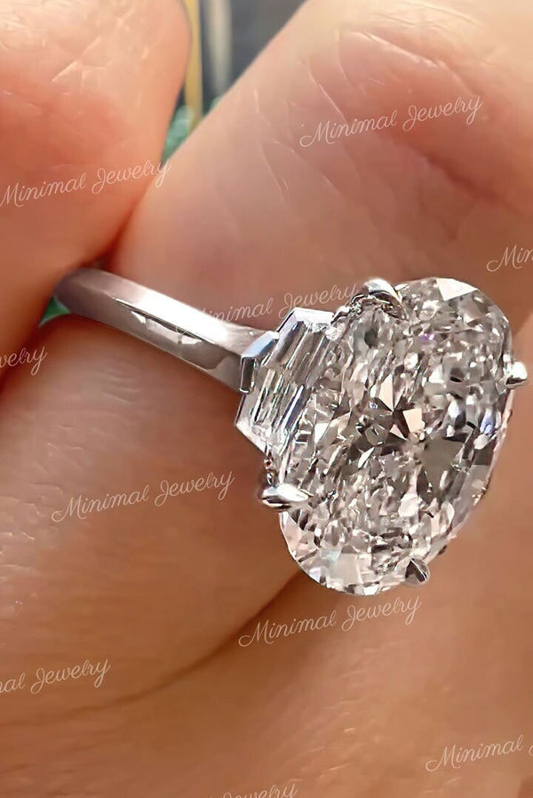 oval moissanite engagement ring Three stone wedding ring celebrity style shield & Large 7CT oval engagement ring anniversary ring for women