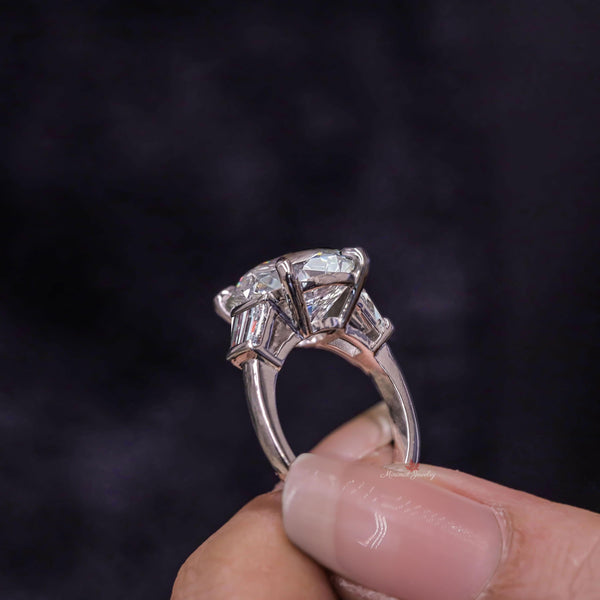 Moissanite Round cut three stone engagement ring 7 CT large Round&baguette moissanite 3 stone engagement ring wedding ring trilogy ring