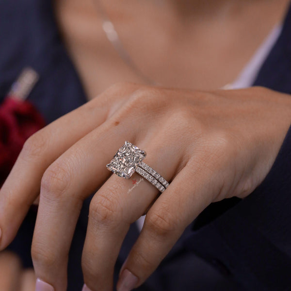 lab grown diamond engagement ring set 3CT elongated cushion cut Lab diamond ring IGI Certified diamond Wedding ring women Anniversary gift