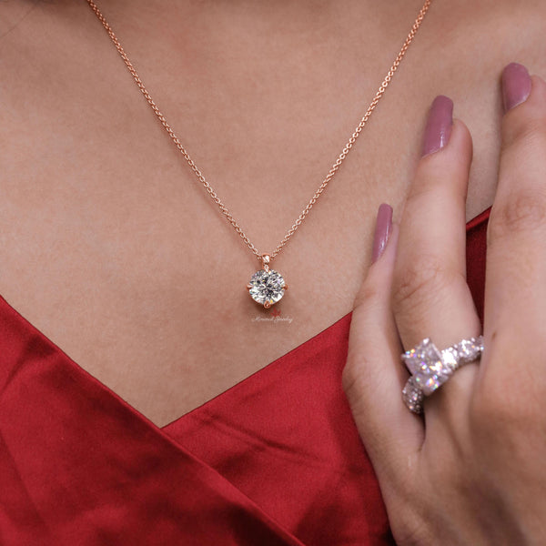 solitaire moissanite pendant necklace,14k solid gold chain necklace 2.16TCW round moissanite necklace,Rose Gold Necklace,Minimalist Necklace