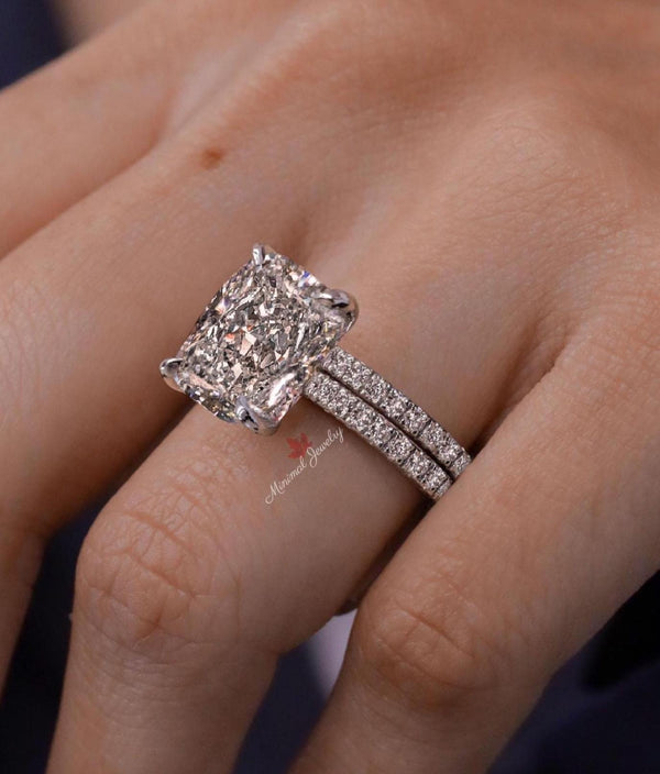 lab grown diamond engagement ring set 3CT elongated cushion cut Lab diamond ring IGI Certified diamond bridal Wedding ring set for women