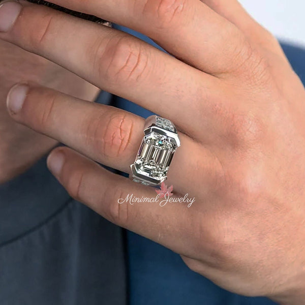 mens engagement ring moissanite ring mens wedding ring mens wedding band mens gift 6 CT emerald cut iced out gift for him unique mens ring