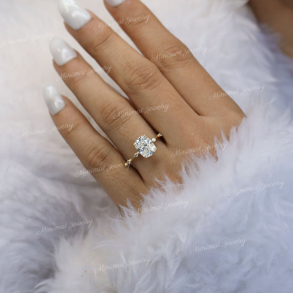 2.5 CT cushion cut moissanite engagement ring,hidden halo solitaire,elongated cushion cut engagement ring,pave distance,unique wedding ring