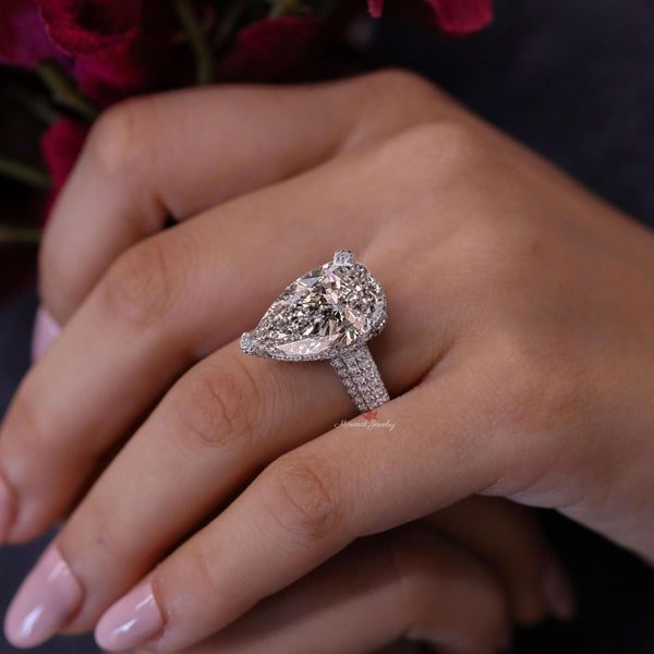 Pear Moissanite Wedding Ring large Anniversary Ring Wide Band Solitaire 10.5CT Pear Shaped Engagement Ring 9th-10th Anniversary Gift Women