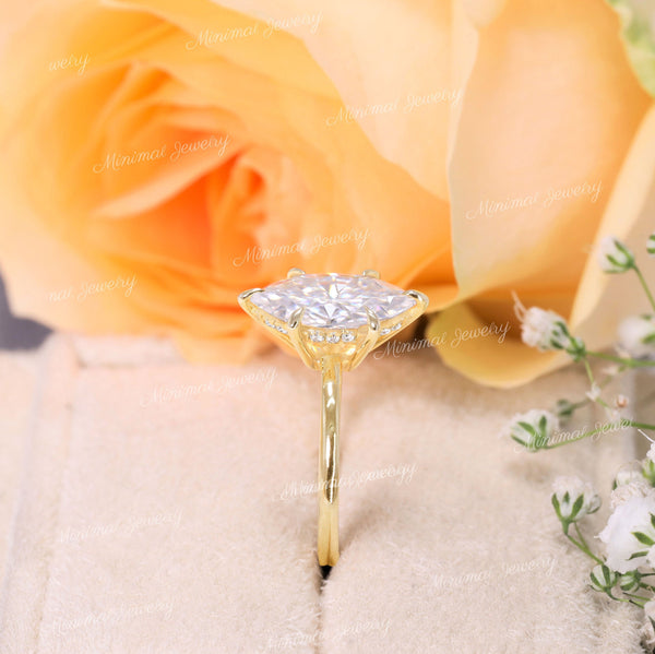 2 CT marquise moissanite engagement ring,hidden halo marquise solitaire,14k gold,unique marquise cut ring,6 prong,propose wedding ring,women