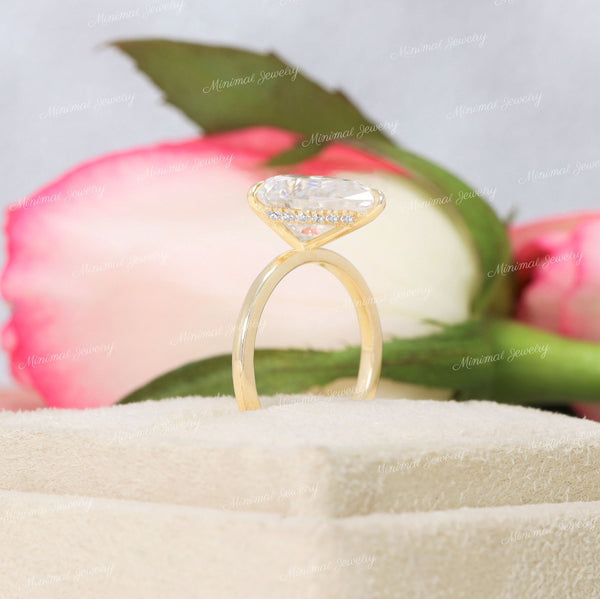 3 CT Pear moissanite engagement ring,hidden halo,14k yellow gold,pear shaped ring,solitaire moissanite ring,wedding ring for women