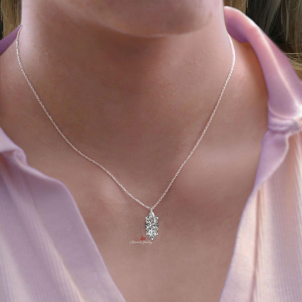 Marquise moissanite pendant necklace,18k/14k solid gold chain necklace,solitaire moissanite necklace,minimalist rose gold necklace