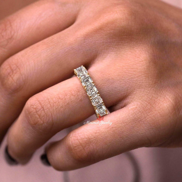 Asscher cut Moissanite eternity band 4mm moissanite wedding band women eternity ring 14k gold stackable ring unique anniversary gift band