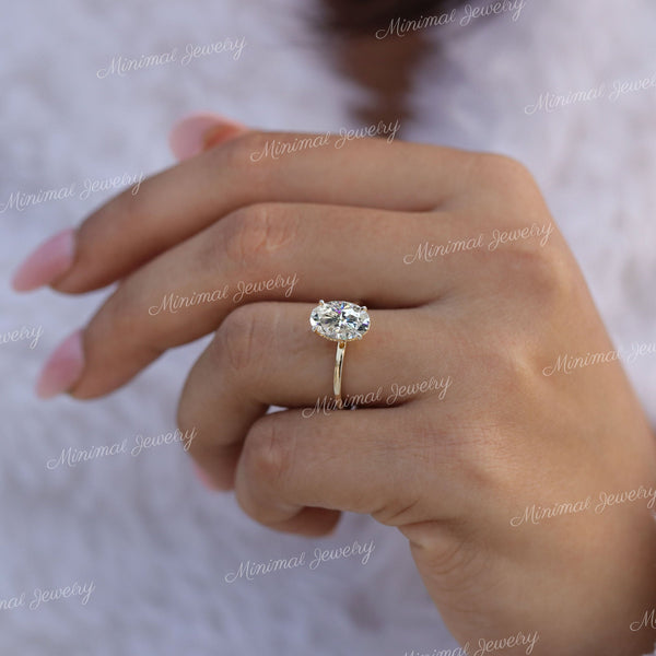 2.5 CT Oval moissanite engagement ring simple oval engagement ring oval cut hidden halo ring 14k yellow gold Promise,wedding ring women