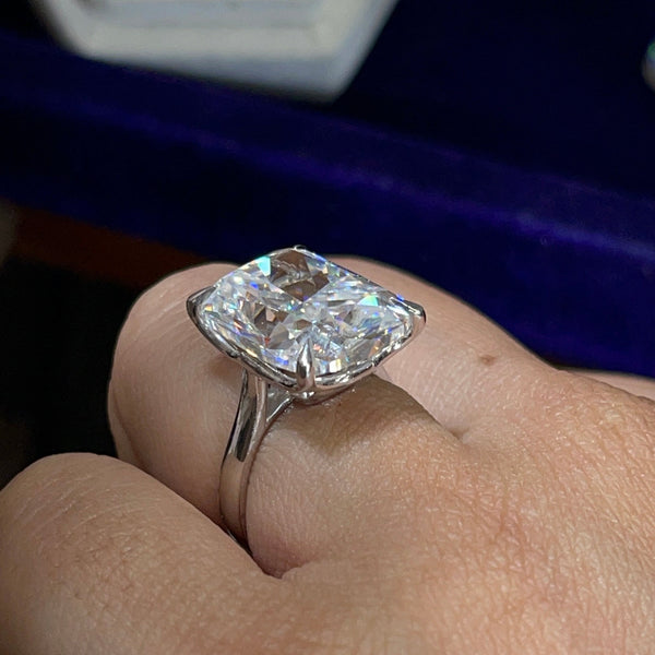 14 CT elongate cushion cut engagement ring large solitaire cushion cut moissanite engagement ringdiamond cocktail Cathedral wedding ring