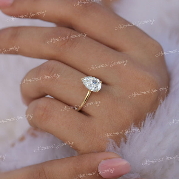 2CT Pear shaped engagement ring,moissanite teardrop ring,classy,simple engagement ring,solitaire pear moissanite ring,14k yellow rose gold