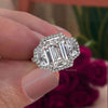 Three stone emerald cut engagement ring unique halo set shield&5CT emerald cut moissanite ring wedding ring women 3 stone anniversary ring