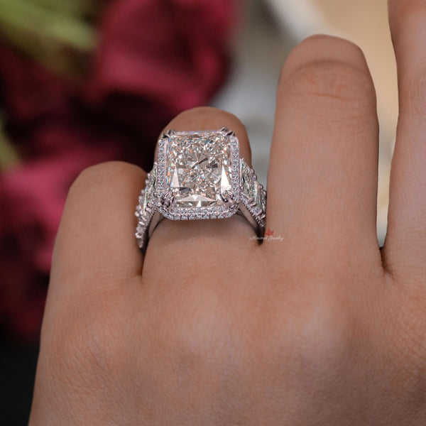 14k solid gold statement ring wide band 9.5 CT radiant cut moissanite wedding anniversary ring for women