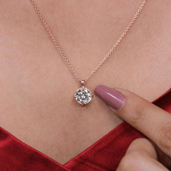solitaire moissanite pendant necklace,14k solid gold chain necklace 2.16TCW round moissanite necklace,Rose Gold Necklace,Minimalist Necklace