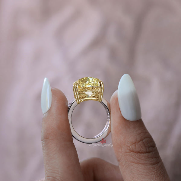 16 CT canary yellow moissanite sapphire heart shaped engagement ring celebrity style large cocktail yellow diamond ring big wedding ring