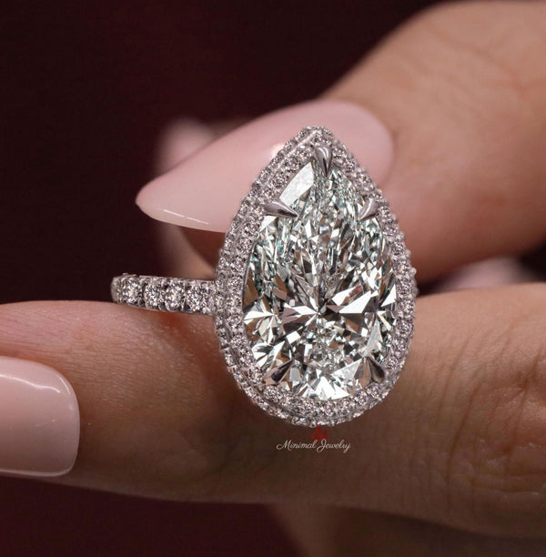 pear lab grown diamond halo ring 6CT pear shaped engagement ring IGI certified diamond wedding ring large diamond anniversary Ring for women